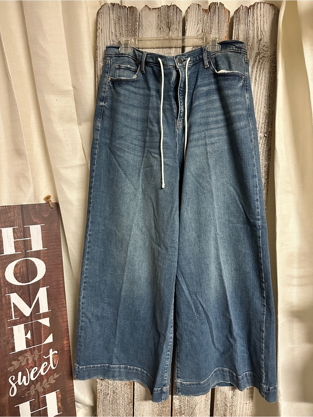 a.n.a Wide Leg Jeans in Medium Blue Denim with Drawstring